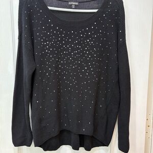 Express Black Knit Top with Metallic Details